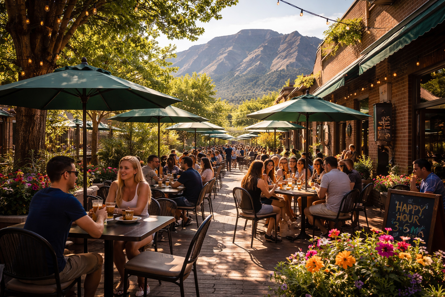 Boulder cafe patio in sunlight