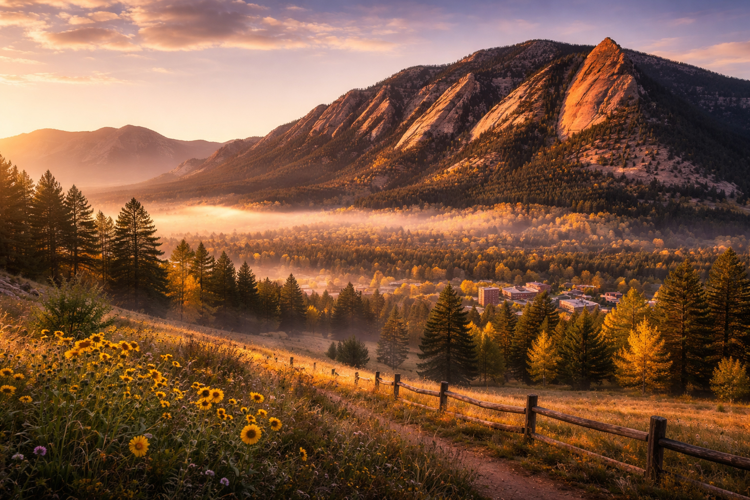 Boulder and the Flatirons in morning light