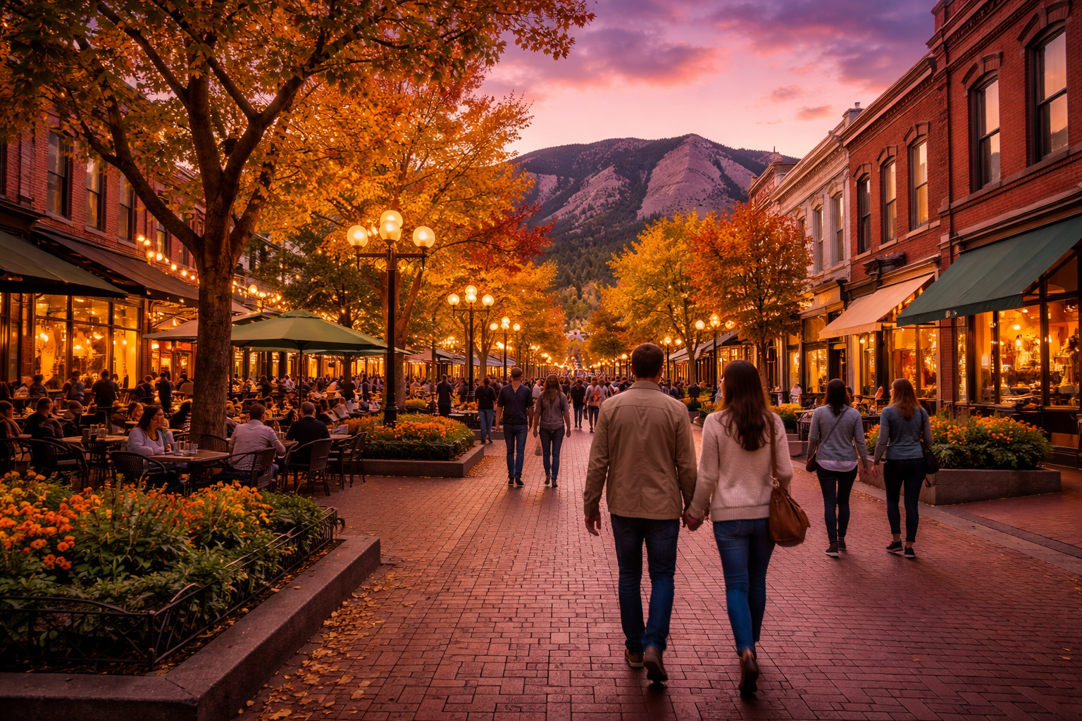 Pearl Street Mall in Boulder at sunset